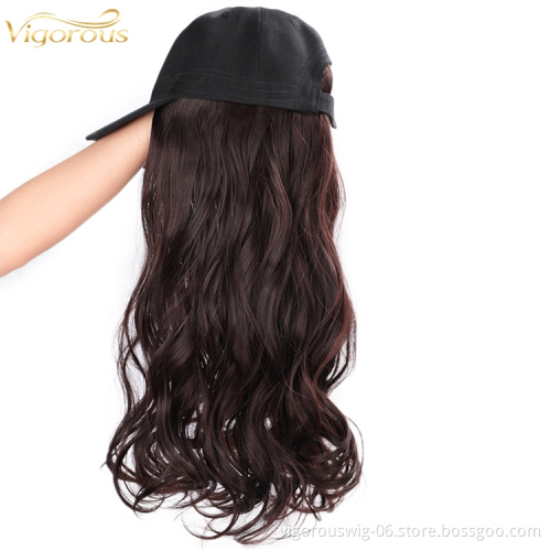 Baseball Hat Wig Long Wave curly Brown Wholesale Black Women Wig Hats Hair Wavy Extensions Wig